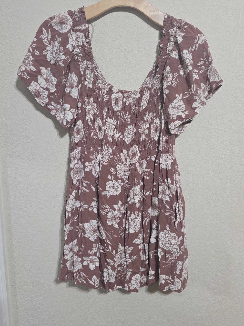 Blush Mauve Floral Smocked Mini Dress